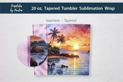 Add Your Text Seamless Tropical Beach sublimation Wrap for tapered 20 oz Skinny Tumbler