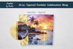 Add Your Text Seamless Tropical Beach sublimation Wrap for tapered 20 oz Skinny Tumbler