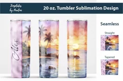 Add Your Text Seamless Tropical Beach sublimation Wrap for 20 oz Skinny Tumbler