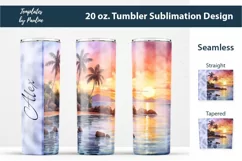 Add Your Text Seamless Tropical Beach sublimation Wrap for 20 oz Skinny Tumbler