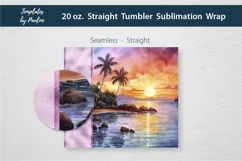 Add Your Text Seamless Tropical Beach sublimation Wrap for straight 20 oz Skinny Tumbler