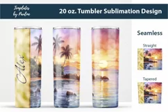 Add Your Text Seamless Tropical Beach sublimation Wrap for 20 oz Skinny Tumbler