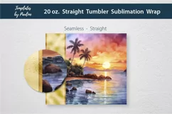 Add Your Text Seamless Tropical Sunset sublimation Wrap for straight 20 oz Skinny Tumbler