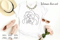 Woman with flower line art design eps dxf svg cut files Product Image 1