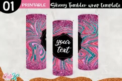 Pink and teal marble 20 oz Skinny Tumbler wrap sublimation Product Image 1