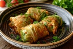 Homemade stuffed cabbage rolls on plate Product Image 1