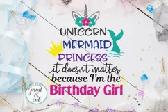 Unicorn Mermaid Princess Birthday Girl words svg cut file Product Image 1