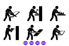 Carpenter Working With Tools Vector Icons Product Image 1