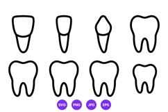 Black and White Dental Tooth Line Art Vector Product Image 1