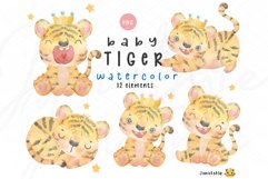 cute baby tiger watercolor clipart PNG, adorable tiger poses Product Image 1