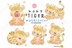 cute baby tiger watercolor clipart PNG, adorable tiger poses Product Image 1