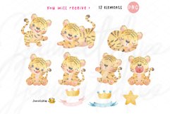 cute baby tiger watercolor clipart PNG, adorable tiger poses Product Image 4