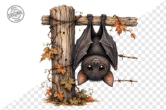 Adorable Bat Hanging on Wooden Post Clipart PNG Product Image 1
