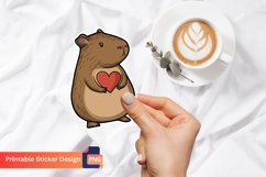 Adorable Capybara With Heart Sticker, Animal Sticker Product Image 1