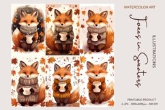 Adorable Foxes in Sweaters - Watercolor Illustrations 6 JPG Product Image 1