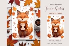 Adorable Foxes in Sweaters - Watercolor Illustrations 6 JPG Product Image 4