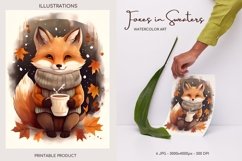 Adorable Foxes in Sweaters - Watercolor Illustrations 6 JPG Product Image 6