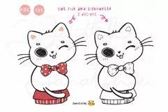 kawaii Christmas cat with bow cut file SVG, Christmas kitten Product Image 1