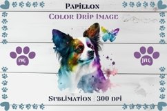 Adorable Papillon Color Drip - Sublimation - Digital Product Image 1