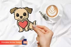Adorable Puppy With Heart Sticker, Cute Animal Sticker Product Image 1