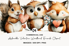 Adorable Valentine Woodland Friends Clipart Product Image 1