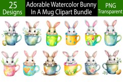 Adorable Watercolor Easter Bunny In A Mug Clipart Bundle Product Image 1