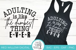 Sarcastic quote displayed on a black tank top in white lettering.