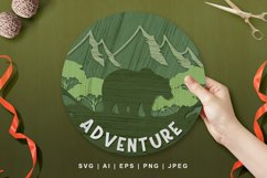 Adventure Bear Round Sign Layered Laser Cutting Design Product Image 1