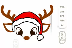 Christmas SVG - Reindeer SVG , Cute reindeer with Santa hat Product Image 1