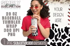 Cow Print Baseball 20 oz Tumbler Wrap | Png Product Image 3
