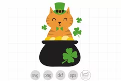 Irish Cat for St Patrick's Day, Cat svg, Pot of Gold svg Product Image 1