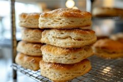 Freshly baked buttery biscuits on cooling rack Product Image 1