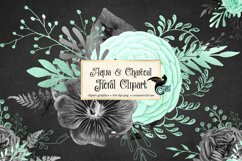 Aqua and Charcoal Floral Clipart Product Image 1