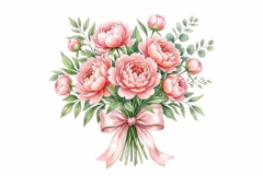 Watercolor soft pink peony bouquet with green leaves Product Image 1