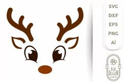 Christmas SVG - Cute Reindeer SVG , Boy Reindeer face SVG Product Image 1