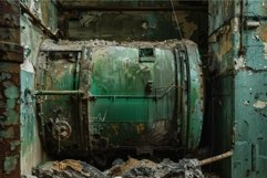 Abandoned industrial machinery in rustic setting Product Image 1