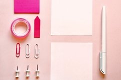 Stationery and hibiscus buds on a pink background Product Image 2