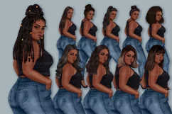 African American Plus size girl clipart, Denim fashion girl Product Image 3