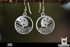 Moon night earrings laser cut, laser cutting earring svg Product Image 1