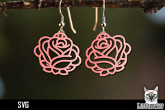 Rose earrings laser cut, flower laser cutting earring svg Product Image 1