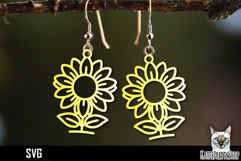Sunflower earrings laser cut, flower laser cutting svg Product Image 1