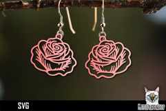 Rose earrings laser cut, flower laser cutting earring svg Product Image 1