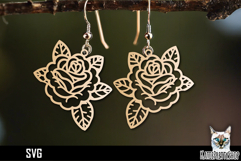 Rose earrings laser cut, flower laser cutting earring svg Product Image 1