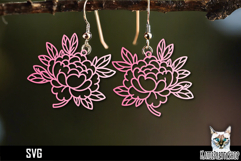 Peony earrings laser cut, flower laser cutting svg Product Image 1
