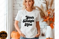 Bella Canvas 3001 Fall Woman Mockup,Fall white TShirt Mockup Product Image 1