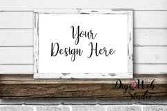 Wood Sign Mockup - White Distressed Wood Frame on Mantel Product Image 1