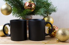 Two black coffee mug mockup with golden Christmas ornaments Product Image 2