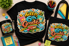 Hello 6th Grade PNG | Back to School Sublimation Design Product Image 1