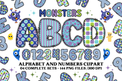 Monsters Alphabet png clipart, cute monster letters doodle Product Image 1