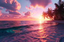 Sunset Over Tropical Beach Background Wallpaper Product Image 1